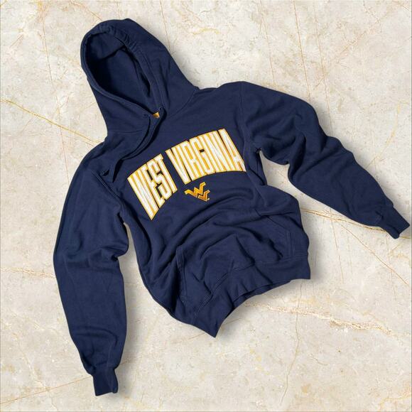 Champion Men's Hoodie Small Navy Blue West Virginia Logo Pullover Sweatshirt M05 - Picture 1 of 3